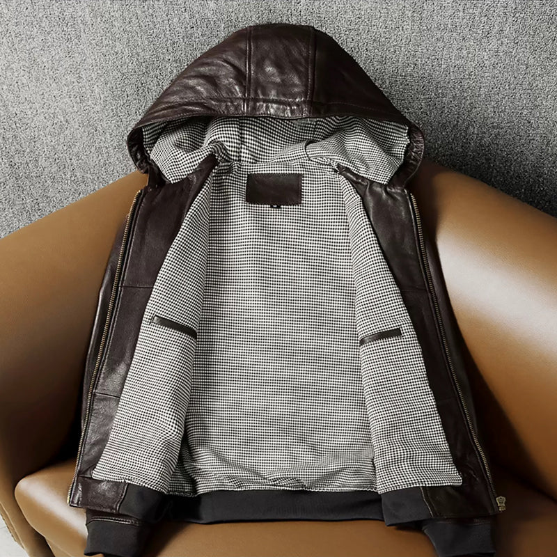 Veste en cuir de moto noire décontractée