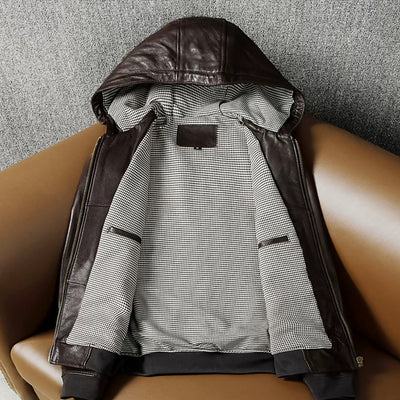 Veste en cuir de moto noire décontractée