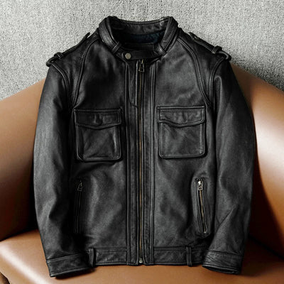 Top Layer Cowhide Retro Motorcycle Leather Jacket