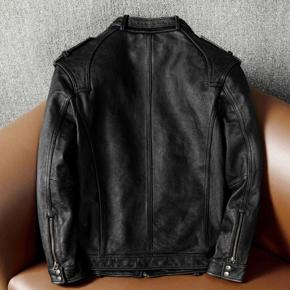 Top Layer Cowhide Retro Motorcycle Leather Jacket