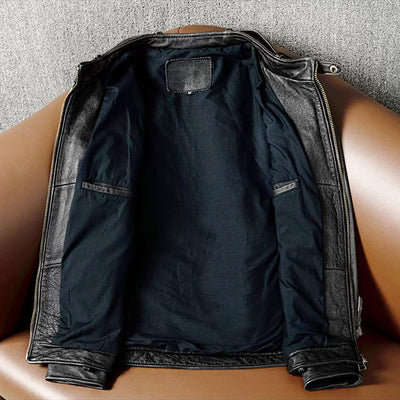 Top Layer Cowhide Retro Motorcycle Leather Jacket