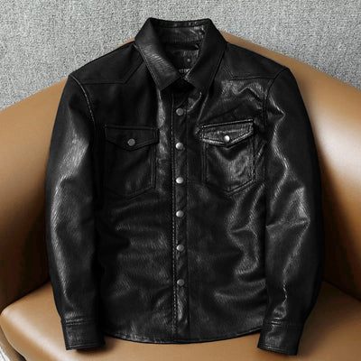 Veste en cuir de moto noire décontractée