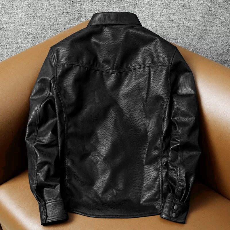 Veste en cuir de moto noire décontractée