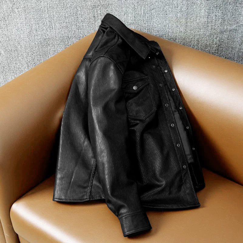 Veste en cuir de moto noire décontractée