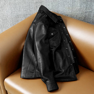 Veste en cuir de moto noire décontractée