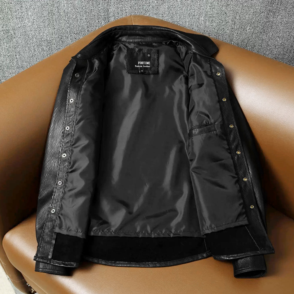 Veste en cuir de moto noire décontractée