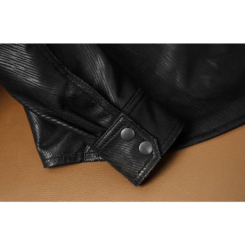 Veste en cuir de moto noire décontractée
