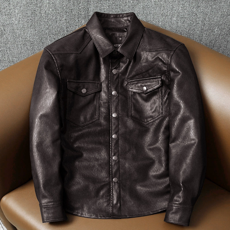 Veste en cuir de moto noire décontractée