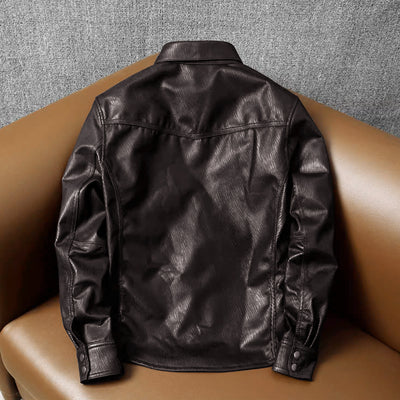 Veste en cuir de moto noire décontractée