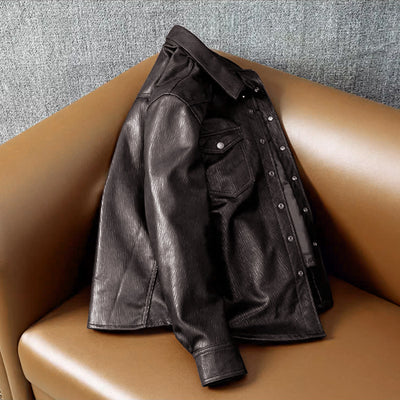 Veste en cuir de moto noire décontractée