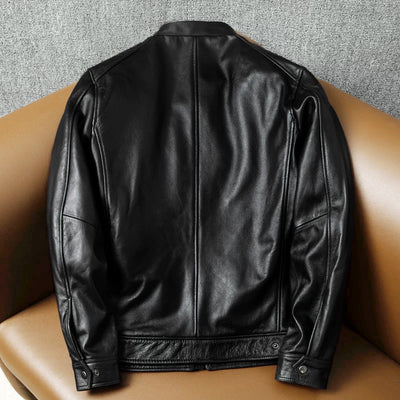 Veste en cuir de moto noire décontractée