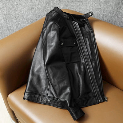 Veste en cuir de moto noire décontractée
