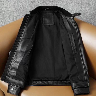 Veste en cuir de moto noire décontractée