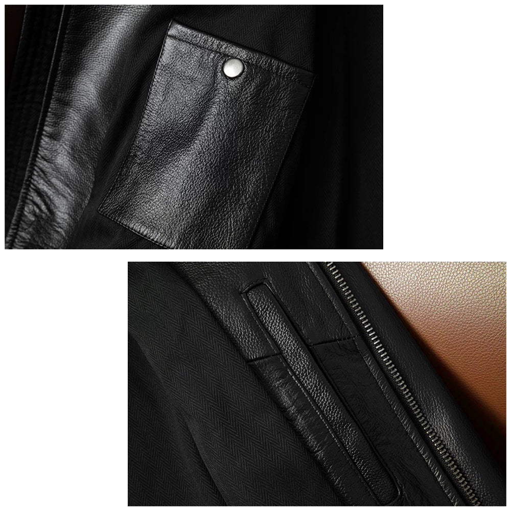 Veste en cuir de moto noire décontractée
