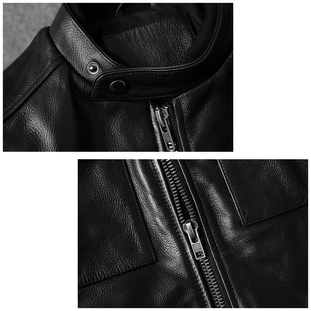 Veste en cuir de moto noire décontractée