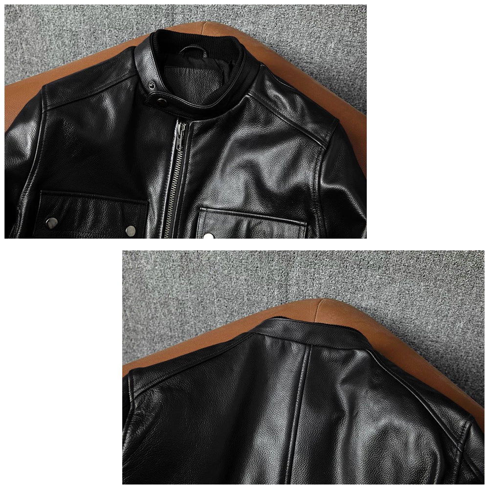 Veste en cuir de moto noire décontractée