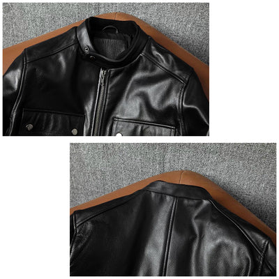 Veste en cuir de moto noire décontractée
