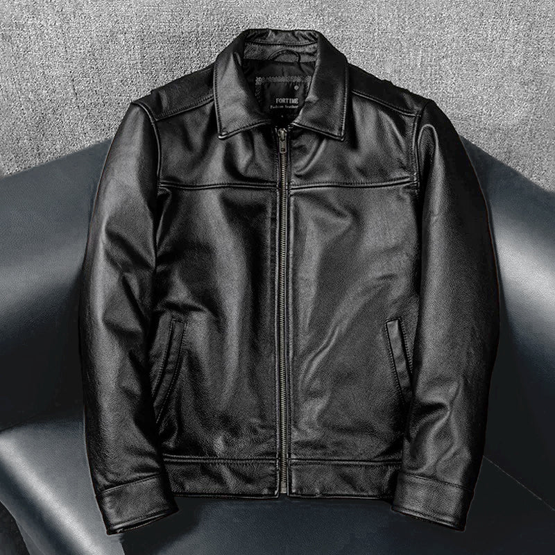 Veste en cuir de moto noire décontractée