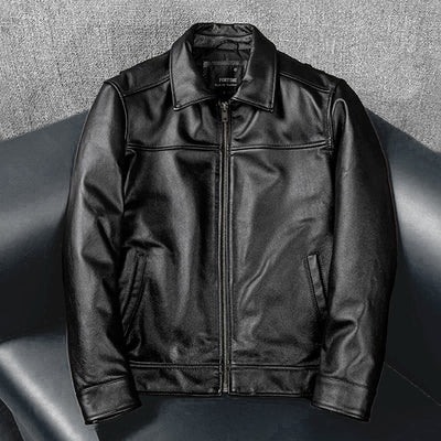Veste en cuir de moto noire décontractée