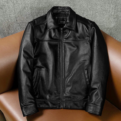 Veste en cuir de moto noire décontractée
