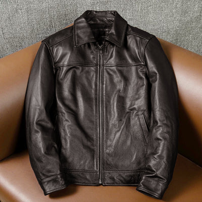 Veste en cuir de moto noire décontractée