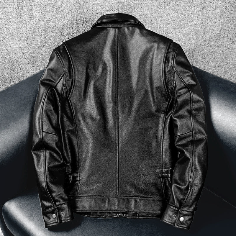 Veste en cuir de moto noire décontractée