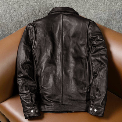 Veste en cuir de moto noire décontractée