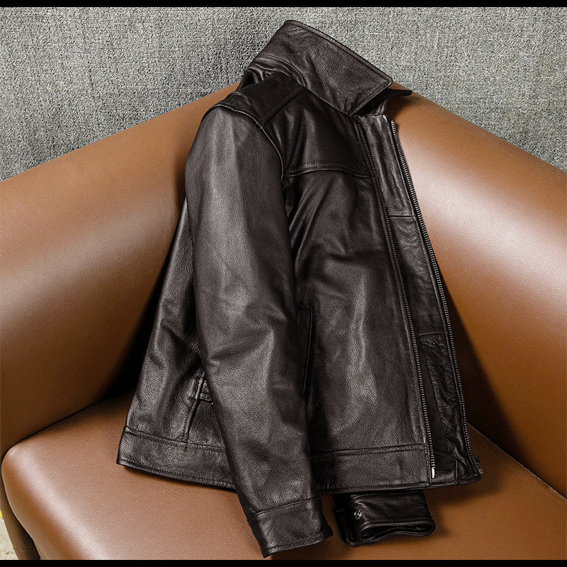 Veste en cuir de moto noire décontractée