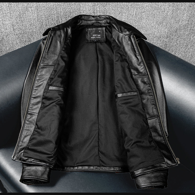 Veste en cuir de moto noire décontractée