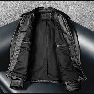 Veste en cuir de moto noire décontractée