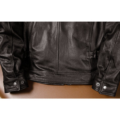 Veste en cuir de moto noire décontractée
