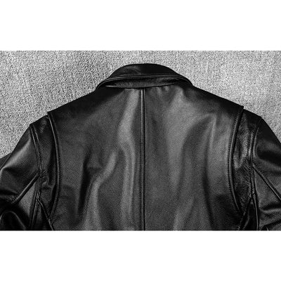 Black Short Motorcycle Genuine Leather Jacket