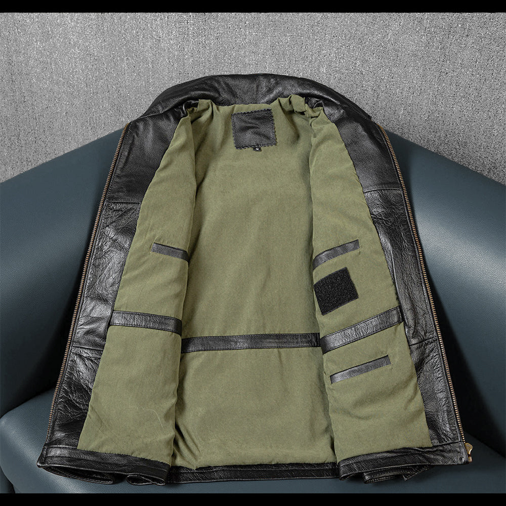 Veste en cuir de moto noire décontractée