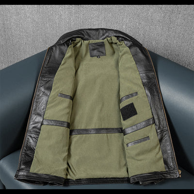 Veste en cuir de moto noire décontractée