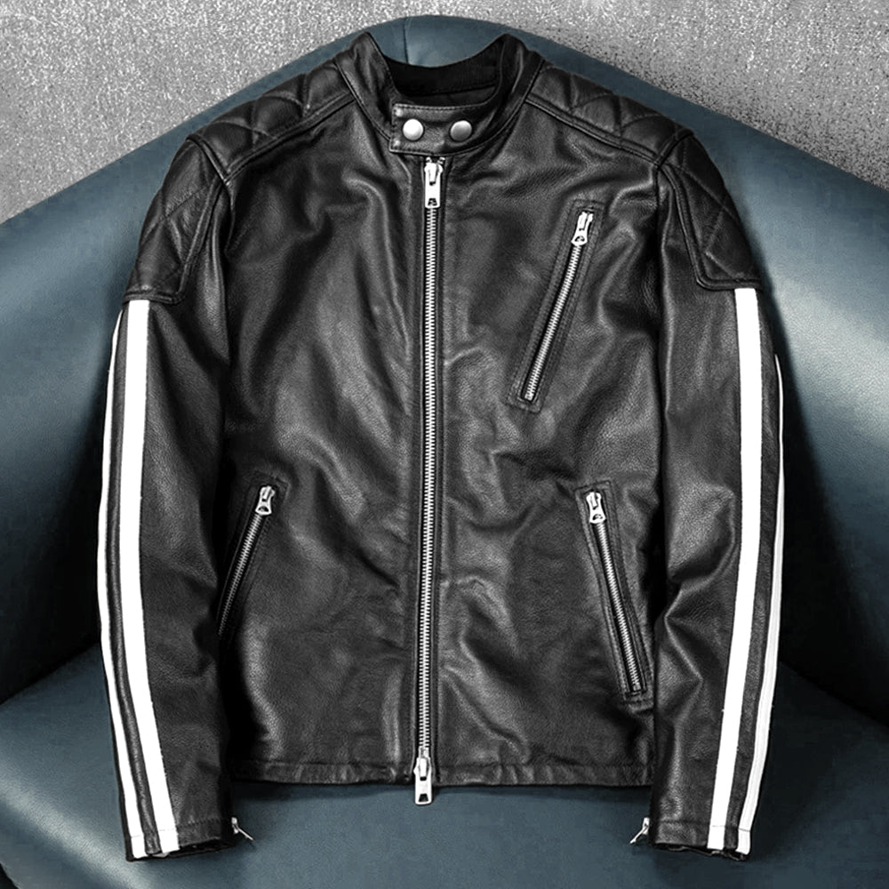 Veste en cuir de moto noire décontractée