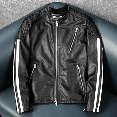 Veste en cuir de moto noire décontractée