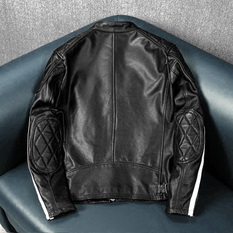 Veste en cuir de moto noire décontractée