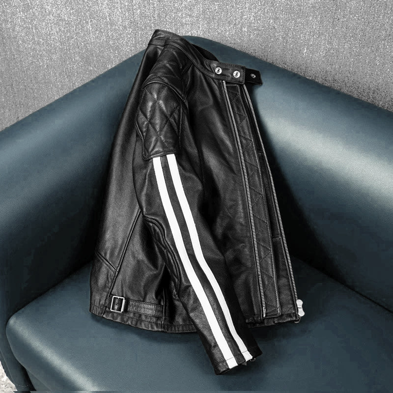 Veste en cuir de moto noire décontractée