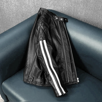 Veste en cuir de moto noire décontractée