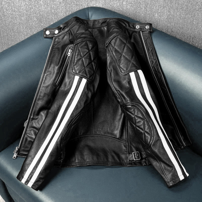 Veste en cuir de moto noire décontractée