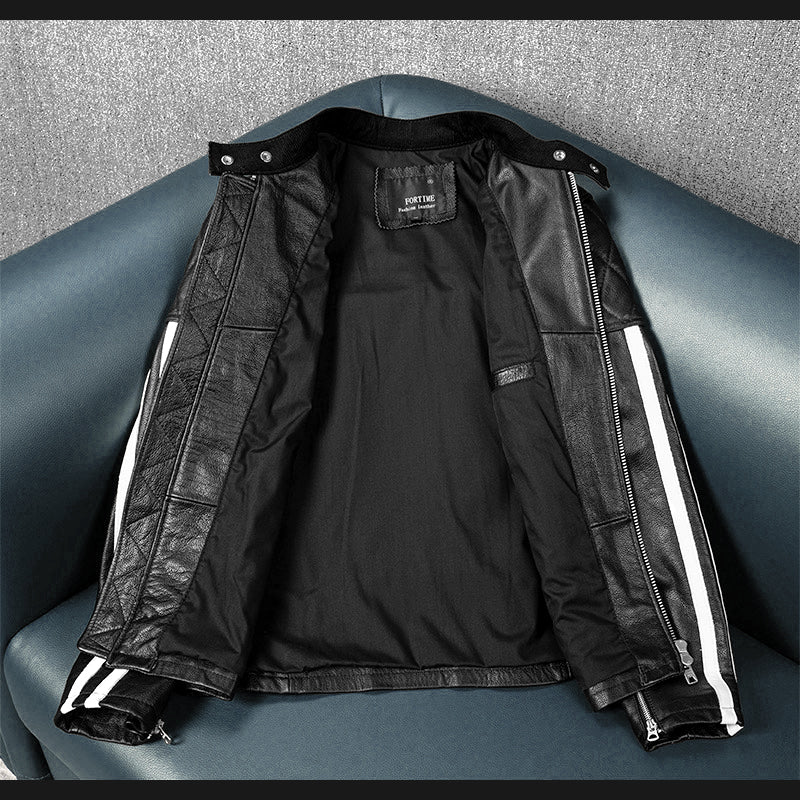 Veste en cuir de moto noire décontractée