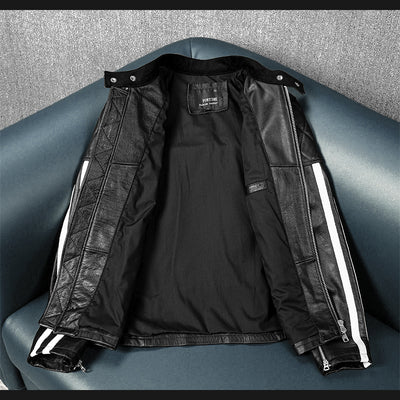 Veste en cuir de moto noire décontractée