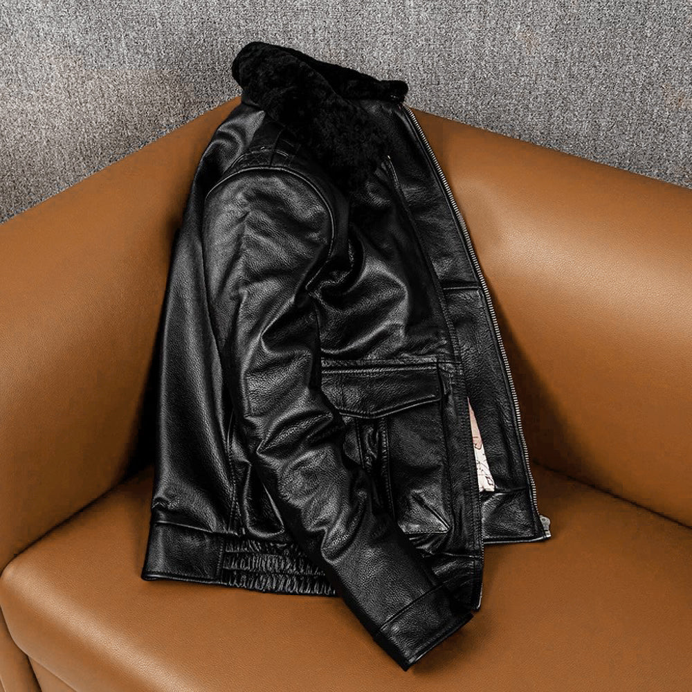 Large Size Black Cotton Motorcycle Leather Jacket