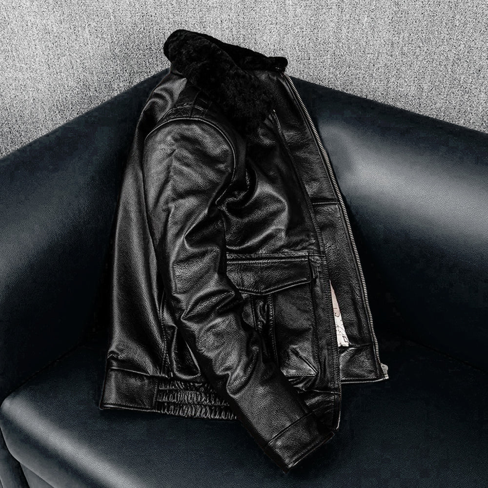 Large Size Black Cotton Motorcycle Leather Jacket