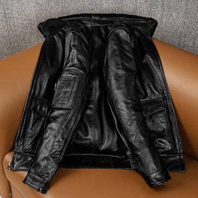 Large Size Black Cotton Motorcycle Leather Jacket