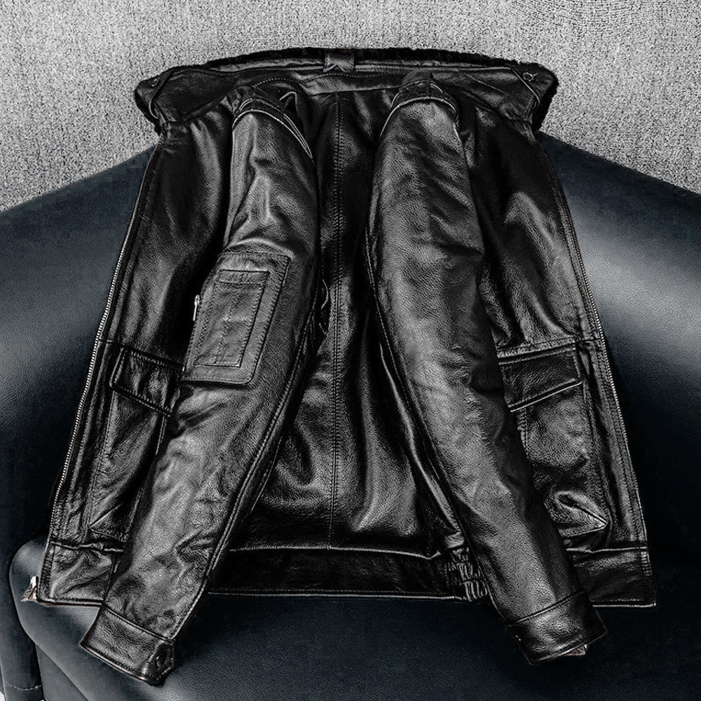 Large Size Black Cotton Motorcycle Leather Jacket