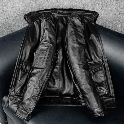 Large Size Black Cotton Motorcycle Leather Jacket