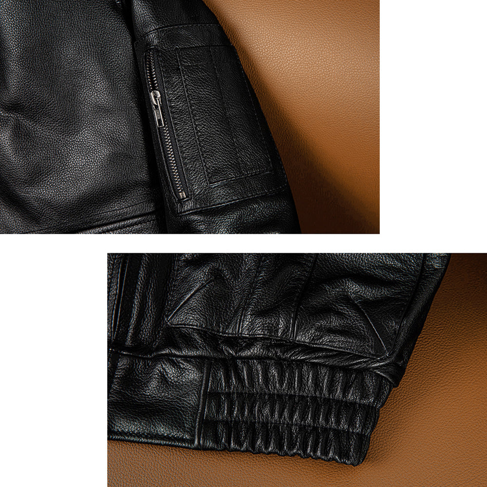 Large Size Black Cotton Motorcycle Leather Jacket