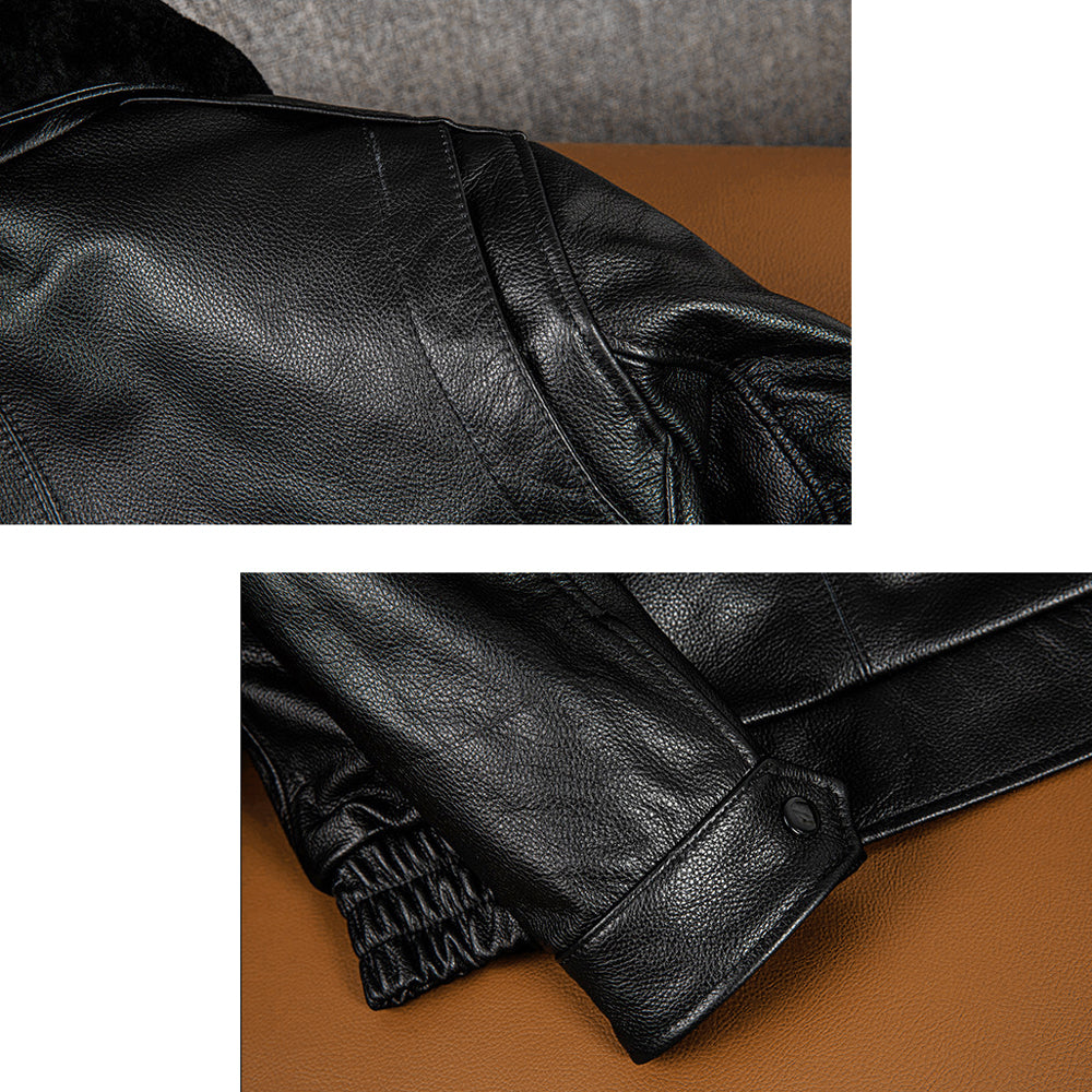 Large Size Black Cotton Motorcycle Leather Jacket