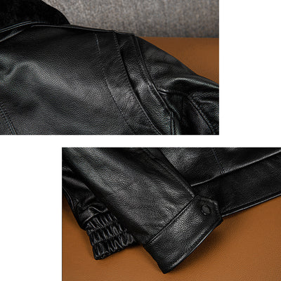 Large Size Black Cotton Motorcycle Leather Jacket